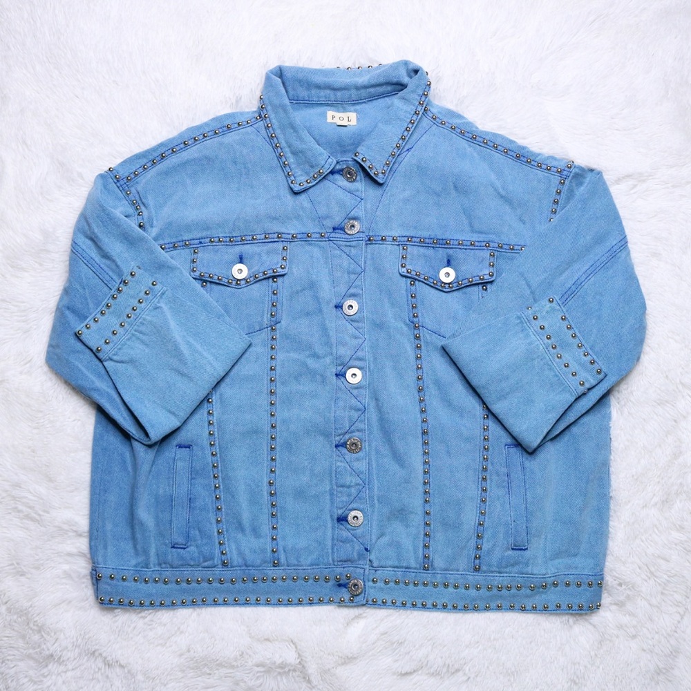 POL Light Blue Studded Denim Jacket
